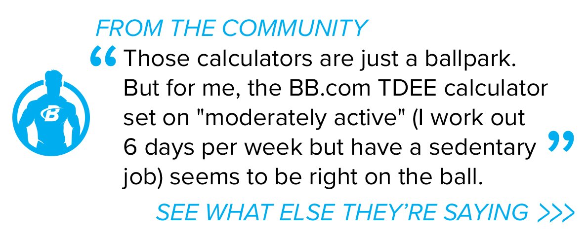 Those calculators are just a ballpark. But for me the BB.com TDEE calculator set on 'moderately active' (I work out 6 days per week but have a sedentary job) seems to be right on the ball.